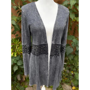 Vocal Black Gray Grunge Studs Cardigan Sweater Women’s Size M